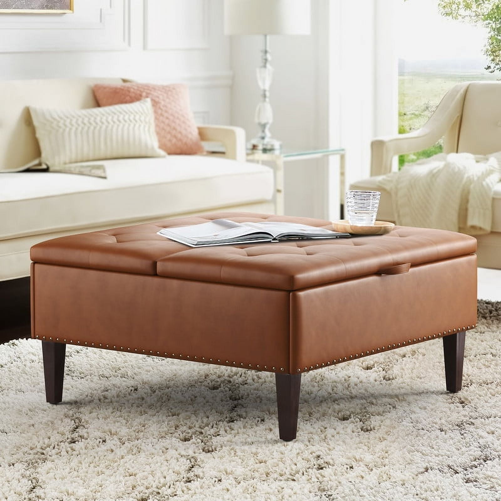 LUE BONA Large 36 inch Upholstered Storage Ottoman Lift Top Coffee Table Red Brown Walmart