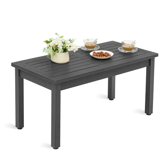 LUE BONA Outdoor Coffee Table Rectangle, HDPS Patio Tables for Outside, 17.7"x 35"x17.7", Dark Gray
