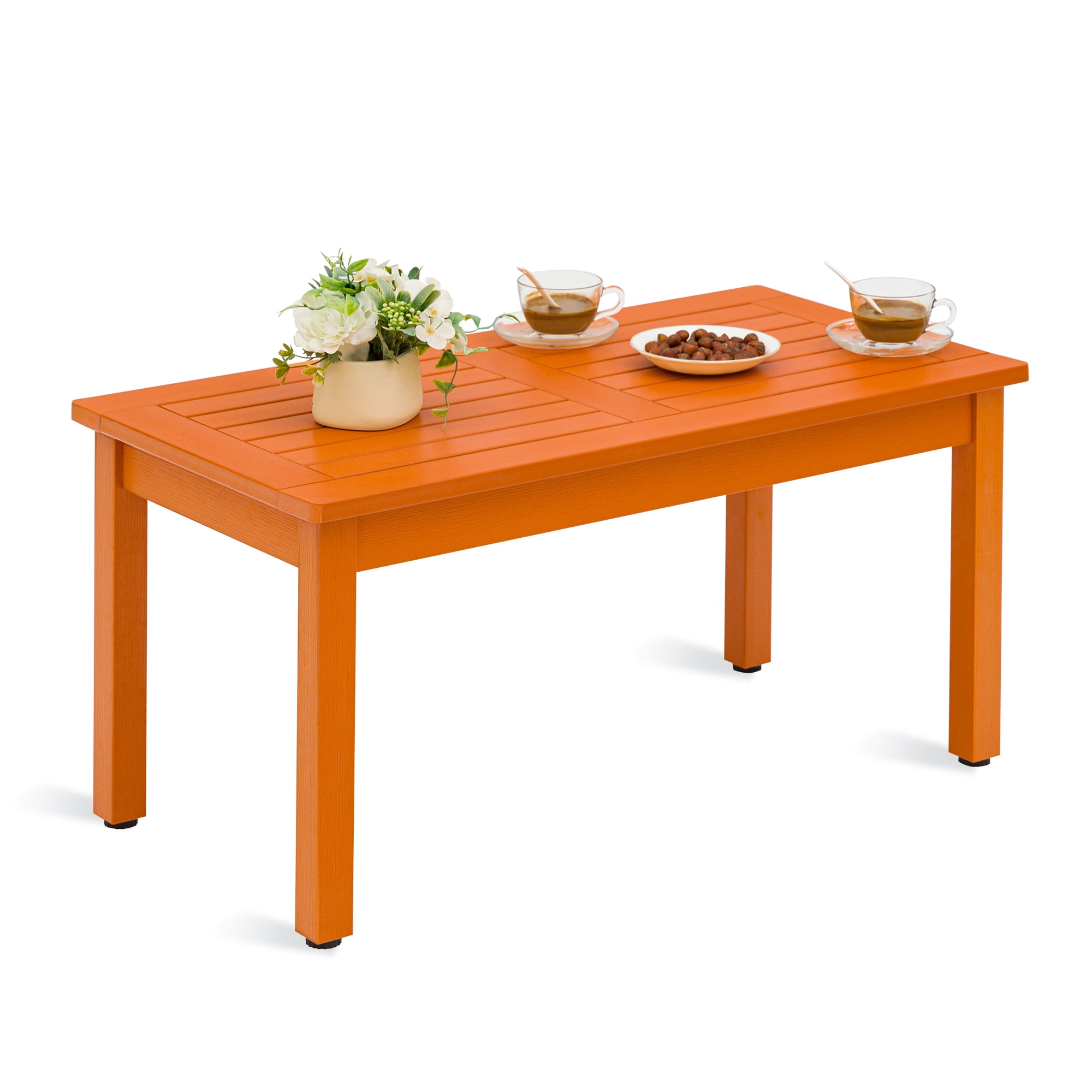 LUE BONA Outdoor Coffee Table Rectangle, HDPS Patio Tables for Outside, 17.7"x 35"x17.7", Orange