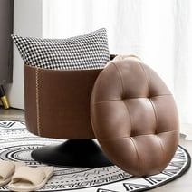 LUE BONA Round Storage Ottoman, Leather Swivel Foot Stool Furniture, Modern Mid-Century Brown