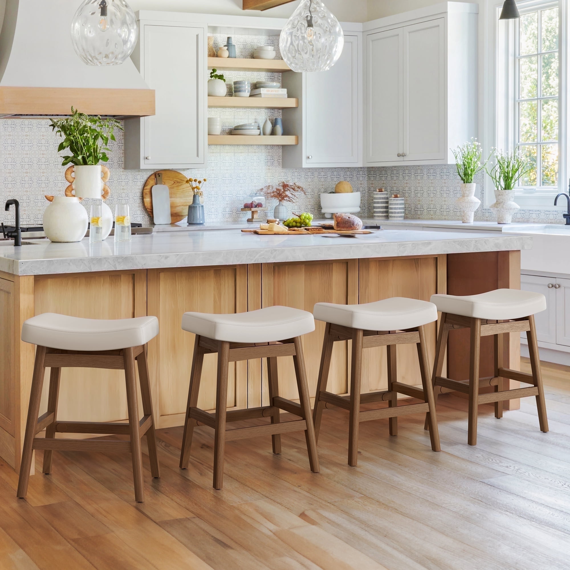 LUE BONA 2Pcs Bar Stool Faux Leather for Kitchen, Dining Room