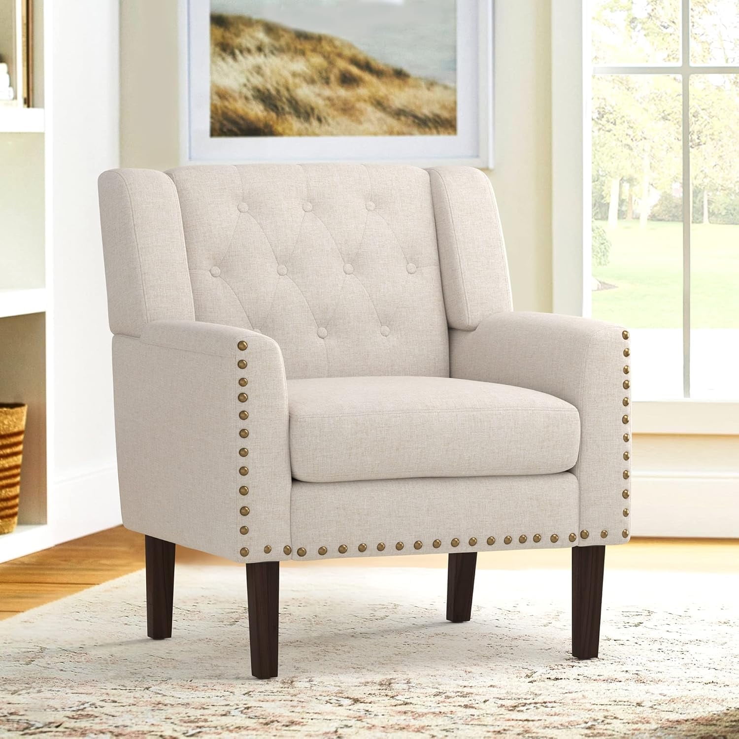 LUE BONA Upholstered Linen Accent Chair, Mid Century Living Room Chair ...