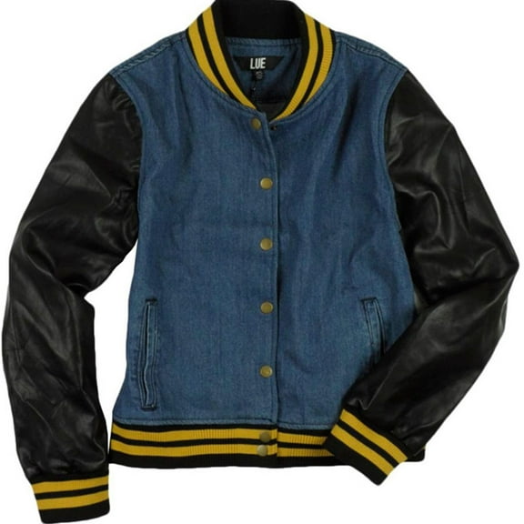 LUE Womens Denim Faux Leather Jean Jacket, Blue, Juniors, X-Small