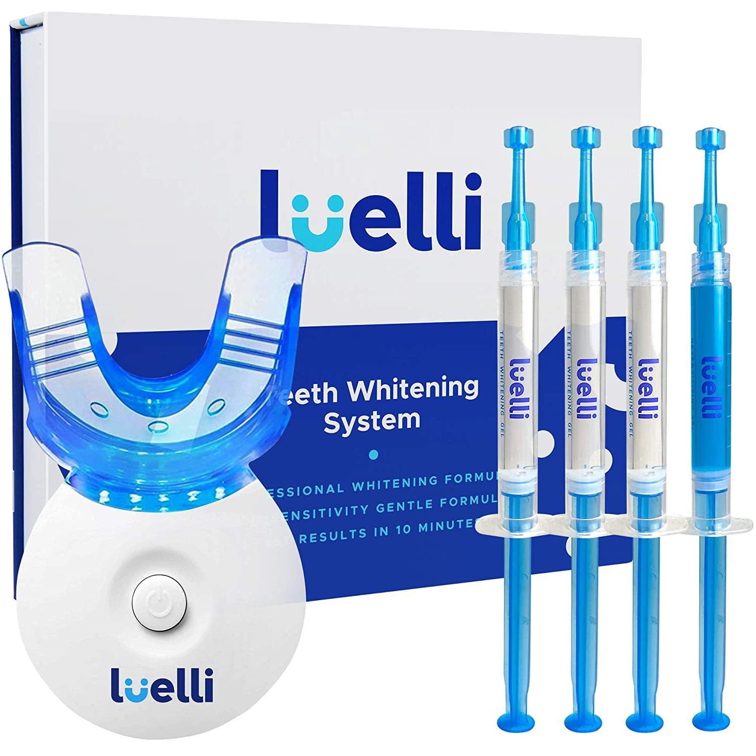 iSmile Teeth Whitening Kit - LED Light, 35% Carbamide Peroxide, (3) 3ml Gel  Syringes, (1) Remineralization Gel, and Tray.