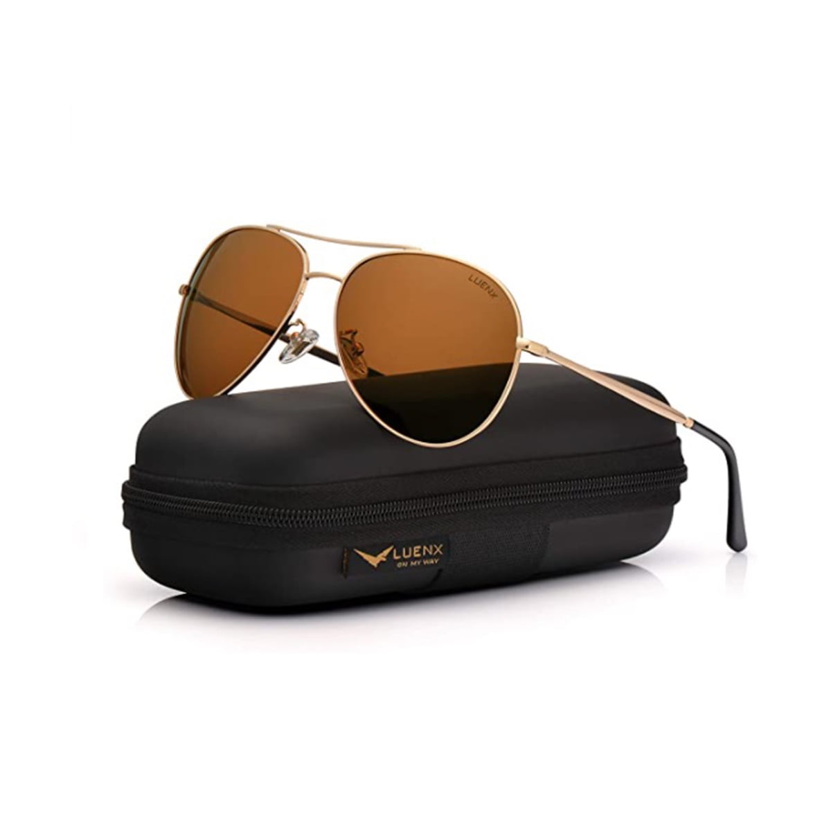 LUENX Aviator Sunglasses Unisex Non Mirror Polarized UV400 Metal Frame 60MM Brown New Walmart