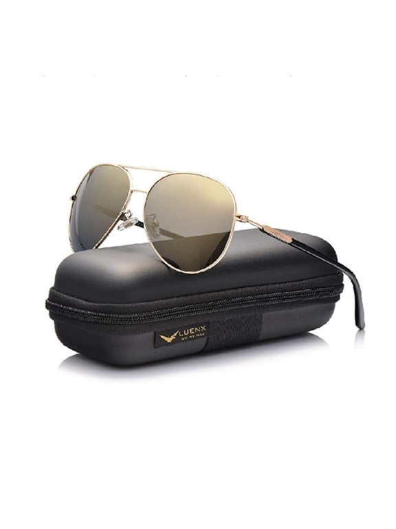 Aviator Sunglasses for Unisex Polarized Mirror with Case - UV 400 Protection 60MM (Light Brown) - New