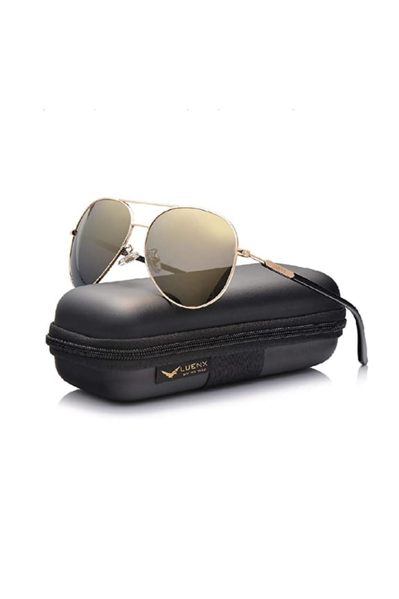 Aviator Sunglasses for Unisex Polarized Mirror with Case - UV 400 Protection 60MM (Light Brown) - New