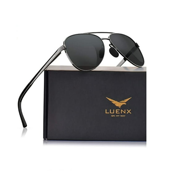 LUENX Men Aviator Sunglasses Polarized Women:UV 400 Protection 60MM Fashion Style, Driving (Black) - New