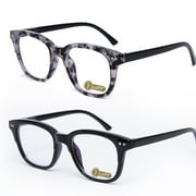 LUFF 2Pc Adult HD Round Spring Hinge Resin Frame Reading Glasses4.0x