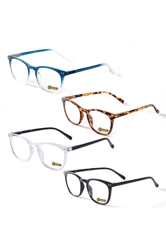 4Packs Reading Glasses Fashion Resin Clear Resist Blue Light Computer Eyeglasses Block Round Oversized Optics Presbyopic Durable Spring Hinge Glare Filter,for Women/Men 2.5x