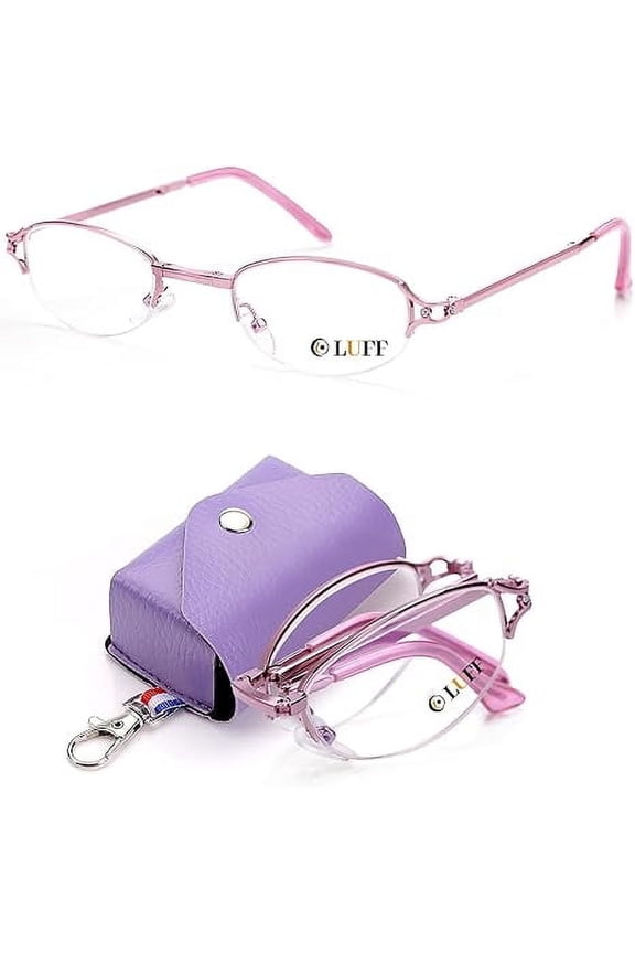 Pocket Folding Reading Glasses, Compact Reading Glasses with Lether Case, Foldable Readers Blue Light Anti Eyestrain