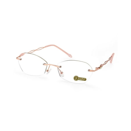 LUFF Rimless Reading Glasses for Women Blue Light Blocking Lightweight Metal Classic Computer Readers Anti Eyestrain