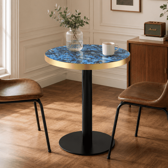 LUFTUT 23.6" Round Dining Table for 2, Small Bistro Table with MDF Top & Metal Pedestal Base, Modern Kitchen Table for Dining Room, Apartment, Cafe, Small Spaces