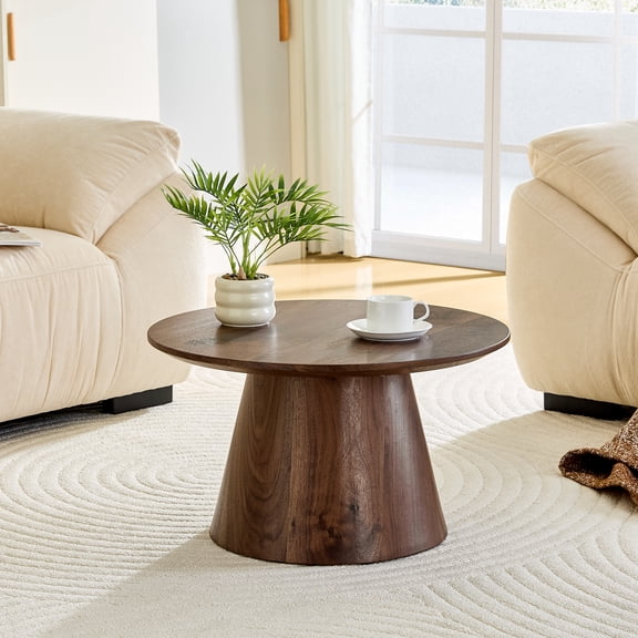LUFTUT 23.6" Round Coffee Table, Mid Century Modern Wood Coffee Table with Pedestal Base, Small Space Space-Saving Circle Center Table for Living Room, Apartment, Bedroom