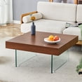 thumbnail image 1 of LUFTUT 31.5*31.5" Modern Glass Coffee Table,Natural Style Rectangle MDF Coffee Table with Tempered Glass Legs , Elegant Center Table for Living Room(Walnut), 1 of 9