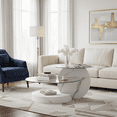 thumbnail image 1 of LUFTUT 35.4" Modern Glass Coffee Table, 3-Tier 42" Round Tempered Glass, White Marble-Look MDF Base, Coffee Table with Storage for Living Room, Easy Assembly, 1 of 7
