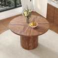 thumbnail image 1 of LUFTUT 47.2" Round Dining Table with Storage, Pedestal Wood-Look MDF Table with Sliding Wood Door, Modern Farmhouse Circle Table for Kitchen & Dining Room, Seats 4–6 (Walnut), 1 of 8