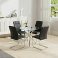 thumbnail image 1 of LUFTUT 5-Piece 36.6 Inch Round Dining Table Set for 4, Modern Glass Top Kitchen Table with 4 Black PU Chairs, Silver Chrome Base Minimalist Dinner Set for Small Spaces, 1 of 9