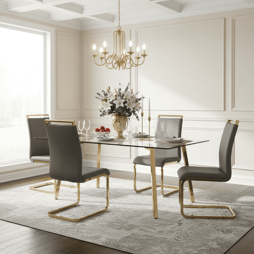 5 Pieces Dining Set Glass Table and 4 Chairs