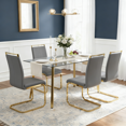 thumbnail image 1 of LUFTUT 5-Piece Glass Dining Table Set for 4, 51" Rectangular Tempered Glass Table with Gold Metal Legs, 4 Gray PU Leather Upholstered Chairs, Space-Saving Kitchen & Dining Room Set, 1 of 8