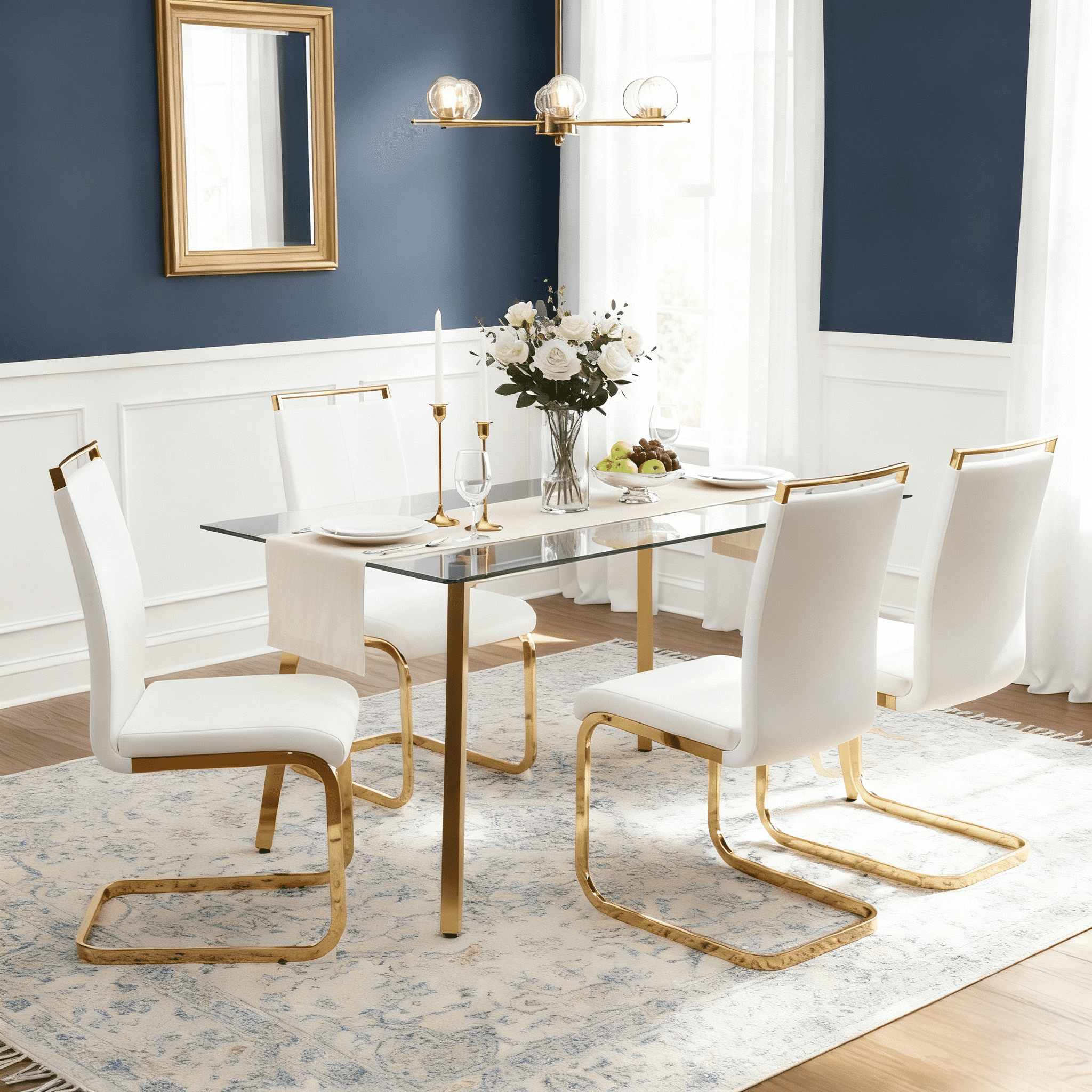 5 Pieces Dining Set Glass Table and 4 Chairs main image 1
