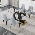 thumbnail image 1 of LUFTUT 5-Piece Glass Dining Table Set for 4, 63" Modern Rectangular Kitchen Table with Black OC-Shape Base & Gold Trim, Contemporary Dinner Set with 4 Light Grey PU Chairs, 1 of 9