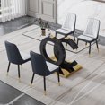 thumbnail image 1 of LUFTUT 5-Piece Glass Dining Table Set for 4, 63" Modern Rectangular Kitchen Table with Black OC-Shape Base & Gold Trim, Contemporary Dinner Set with 4 White & Dark Grey Patchwork PU Chairs, 1 of 9