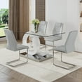 thumbnail image 1 of LUFTUT 5-Piece Glass Kitchen Table Set for 4, Rectangular Glass Table with White OC-Shape Pedestal, 4 PU Leather Chrome Cantilever Chairs, Small Space Apartment, 1 of 9