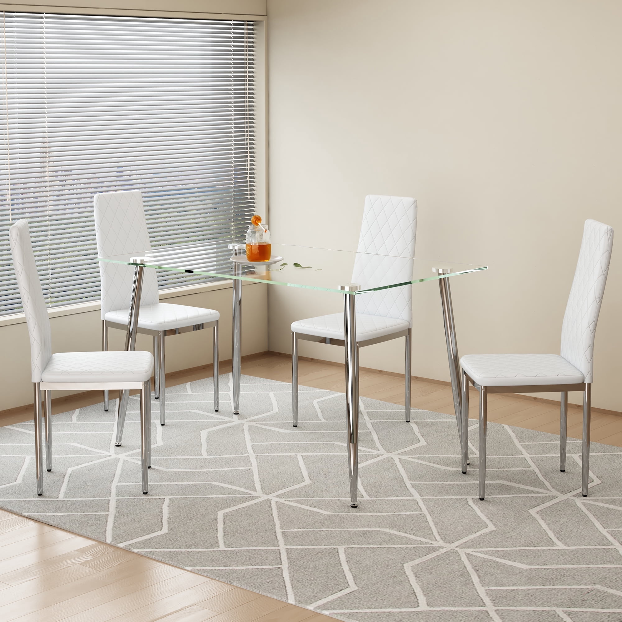LUFTUT Dining Chairs Set Of 4 - Gray PU Leather Parsons Chairs With Silver Metal Legs, Modern Kitchen & Dining Room Seating