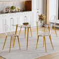 thumbnail image 1 of LUFTUT 5-Piece Kitchen Table and Chairs Set for 4, 51" Tempered Glass Dining Table with Metal Legs, 4 Clear Acrylic Chairs, Space-Saving Modern Apartment/Breakfast Nook Set, Easy Clean, 1 of 10