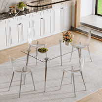 LUFTUT 5-Piece Kitchen Table and Chairs Set for 4, 51" Tempered Glass Dining Table with Metal Legs, 4 Clear Acrylic Chairs, Space-Saving Modern Apartment/Breakfast Nook Set, Easy Clean