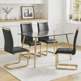 thumbnail image 1 of LUFTUT 5-Piece Luxury Gold Dining Table Set, 51" Rectangle Tempered Glass Kitchen Table with 4 Dark Gray PU Leather Cantilever Chairs, Modern Glam Dining Ensemble for Small Spaces, Apartment, 1 of 9