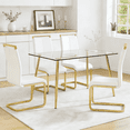 thumbnail image 1 of LUFTUT 5-Piece Luxury Gold Dining Table Set, 51" Rectangle Tempered Glass Kitchen Table with 4 White PU Leather Cantilever Chairs, Modern Glam Breakfast Set for Dining Room, Apartment, 1 of 8