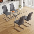thumbnail image 1 of LUFTUT 63" L Glass Dining Table Set for 4, Modern Rectangular Tempered Glass Table, X-Base Silver Chrome Legs, 4 Dark Grey PU Leather Chairs for Dining Room, 1 of 10