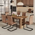 thumbnail image 1 of LUFTUT 64.5" 7-Piece Farmhouse Wood Dining Table Set for 6, Modern Kitchen Furniture with Sculptural Pedestal Base, Large Rectangle Dinner Table and Chairs, 1 of 10