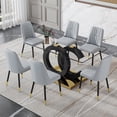 thumbnail image 1 of LUFTUT 7-Piece Glass Dining Table Set for 6, 63" Modern Rectangular Kitchen Table with Black OC-Shape Base & Gold Trim, Contemporary Dinner Set with 6 Light Grey PU Chairs, 1 of 7
