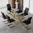 thumbnail image 1 of LUFTUT 71" Glass Dining Table Set for 6, Modern Dining Room Table with Gold Metal Legs and 6 Black PU Leather Upholstered Chairs, Rectangle Dining Table for Kitchen and Dining Room, 1 of 10