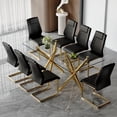 thumbnail image 1 of LUFTUT 71" Glass Dining Table Set for 8, Modern Dining Table with Gold Legs and 8 Faux Leather Chairs, Rectangular Dining Table for Kitchen and Dining Room, 1 of 9