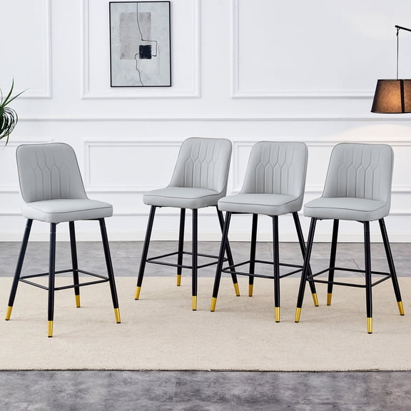 LUFTUT Bar Stools Set of 4, Counter Height Barstools with Back, Modern Faux Leather Kitchen Stools, 27" Light Gray Barstools with Sturdy Metal Legs for Large Spaces, Kitchen Island, Dining Room