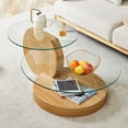 thumbnail image 1 of LUFTUT Glass Coffee Table, 3-Tier 42" Round Tempered Glass, Coffee Table for Living Room with Storage, Oak MDF Base, Modern Center Table, 1 of 10