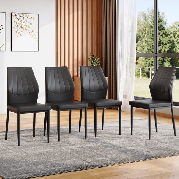 LUFTUT Modern Dining Chairs Set of 4, Black PU Leather Upholstered Kitchen Side Chairs, Ergonomic High-Back Design with Sleek Black Metal Legs