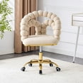 thumbnail image 1 of LUFTUT Modern Velvet Swivel Vanity Chair with Wheels, Adjustable Height Beige Office Desk Chair, Unique Bubble Back Computer Task Chair with Golden Base for Bedroom Study, 1 of 8