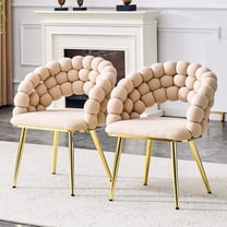LUFTUT Velvet Bubble Back Dining Chairs Set of 2, Modern Beige Upholstered Accent Chairs, Golden Metal Legs, Stylish Vanity & Kitchen Furniture