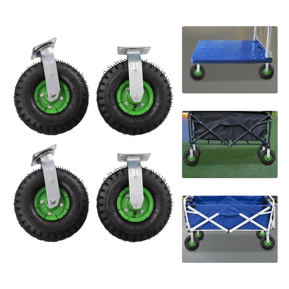 LUGBING 10" Pneumatic Caster Set 2 Rigid and 2 Swivel Heavy Duty Inflatable Wheels for Hand Truck, Cart, Trailer