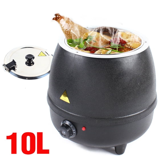 LUGBING 10L Electric Soup Warmer, Commercial Soup Kettle with Stainless Steel Detachable Insert Pot, Adjustable Temperature, Stock Pot Soup Station for Restaurant and Big Family, Black