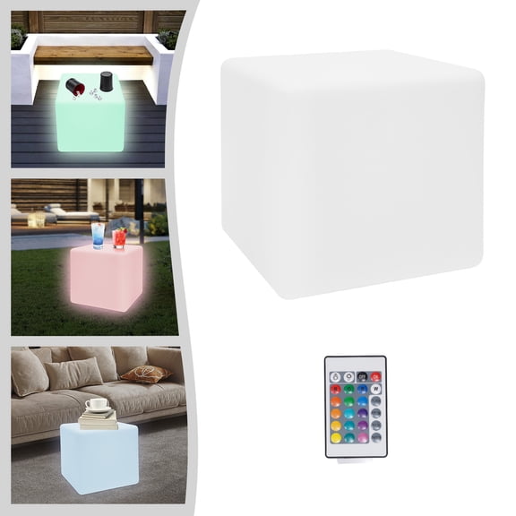 LUGBING 16-Color Changing Cube Light Pub Bar Stool Chair w/Remote Control RGB LED 15.75in