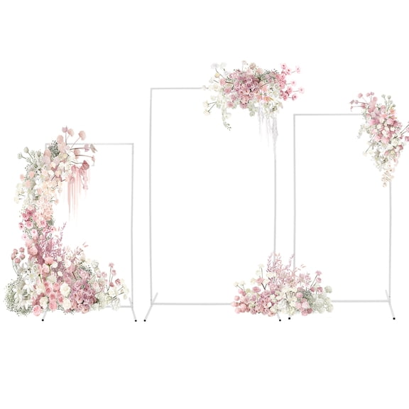 LUGBING 3-Piece White Metal Wedding Arch Backdrop Stand, Rectangular Balloon Flower Frame Decor for Wedding Party