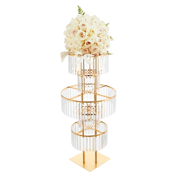 LUGBING 5 Tier Gold Clear Acrylic Flower Stand, 43.3in Freestanding Wedding Table Centerpiece Floral Display Holder for Party Event Decor