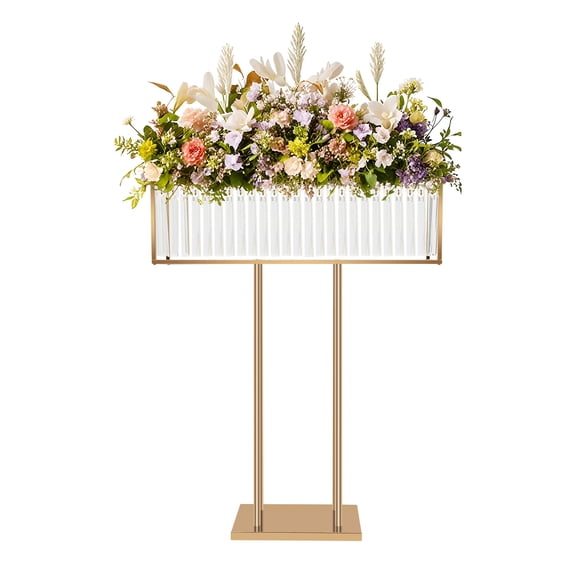 LUGBING Gold Crystal Flower Stand, 35.43in Table & Floor Dual Use Vase Holder, 17.64-22.05 lbs Load Floral Centerpiece Display Rack for Wedding Party Event Decor