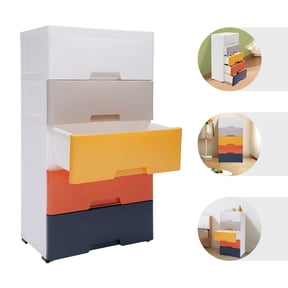 LUGBING Plastic Drawers Dresser Storage Cabinet 5 Tiers Vertical Clothes Storage Tower Organizer Unit for Bedroom Kitchen Entryway